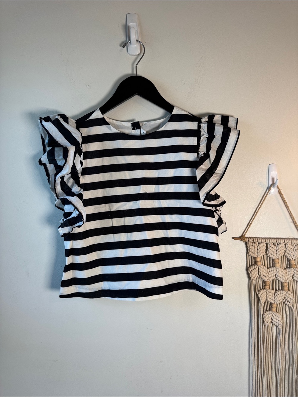 Janie and Jack Black and White Striped Top with Ruffle Detail